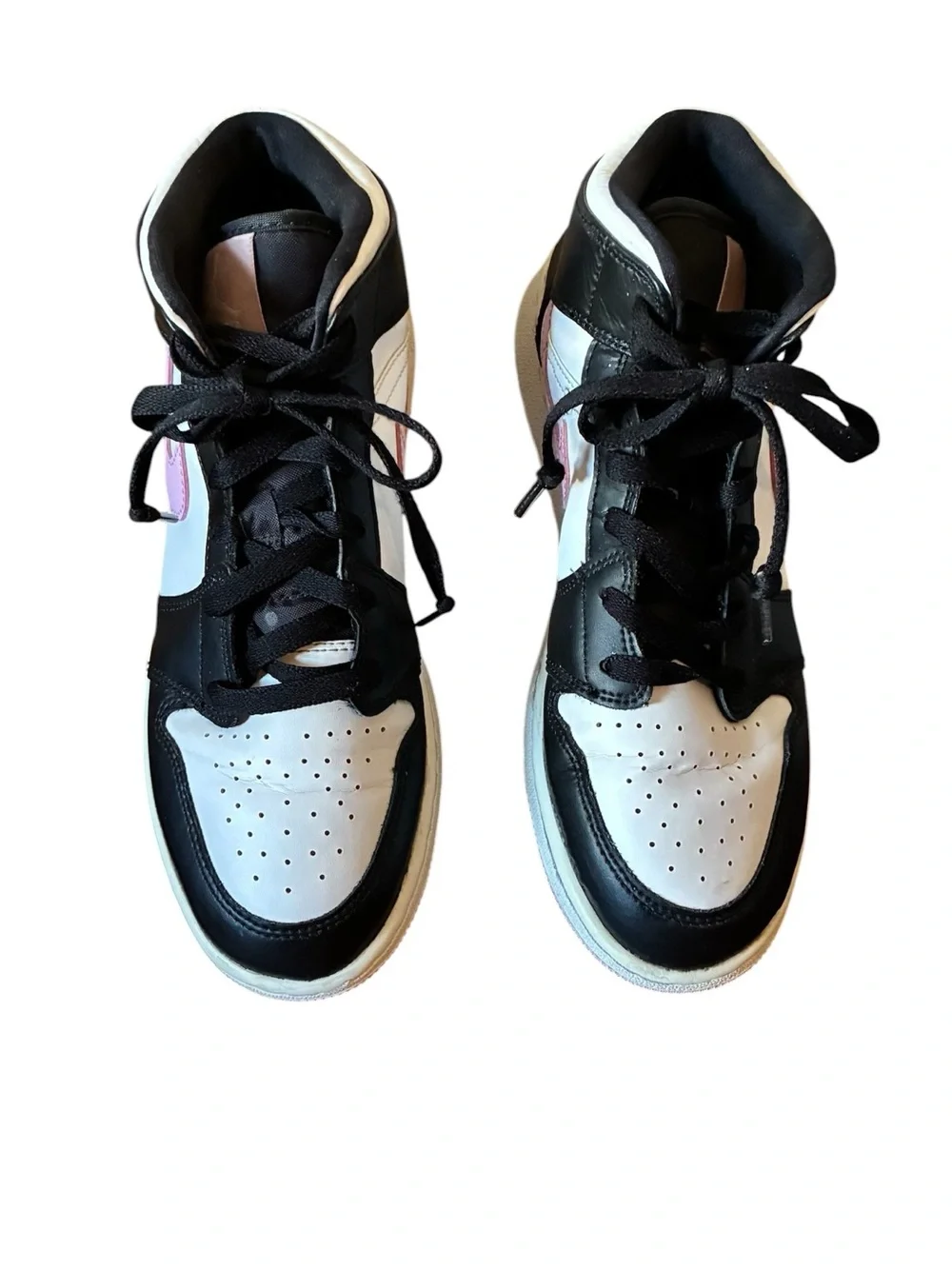 Nike Air Jordan 1 Mid Black White Pink Swoosh Youth Size 7